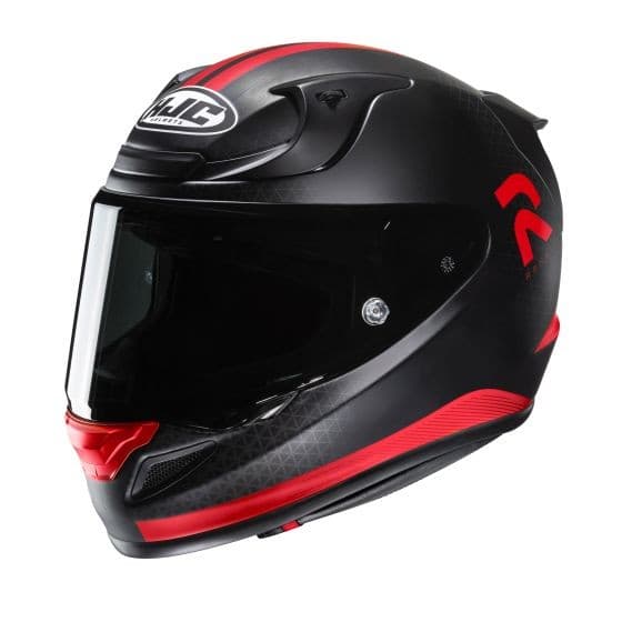 HJC RPHA 12 motorcycle helmet in red and black, featuring a sleek aerodynamic design, tinted visor, and prominent logos, sized 2X-Large (62-63cm).