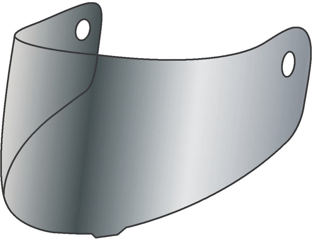 Silver HJC HJ-42 visor designed for men, featuring a curved shape with two mounting holes for easy attachment to a helmet.