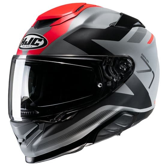 HJC RPHA 71 Graphic Motorcycle Helmet in Pinna Red features a sleek black, red, and silver design, with a clear visor and aerodynamic shape, sized X-Small (54-55cm).