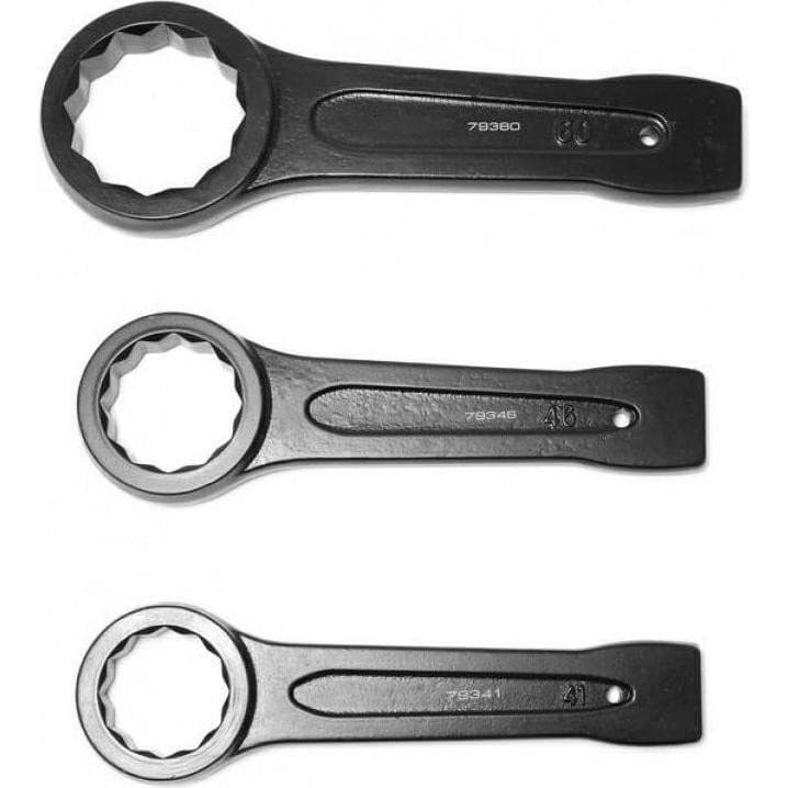 Three black metal JCB wrenches with a 32mm socket, featuring a sturdy design and engraved model numbers: 79380, 79346, and 79341.