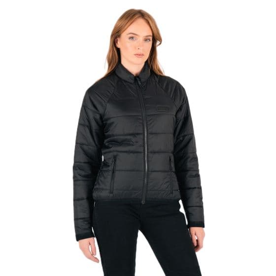 Black Knox Union Quilt jacket for women, size S, featuring a zip front, quilted design, and a fitted silhouette, perfect for functional and stylish outerwear.