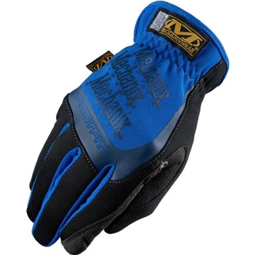 Blue FastFit® mechanics gloves featuring a synthetic leather palm, TrekDry back for breathability, and reinforced fingertips for durability.
