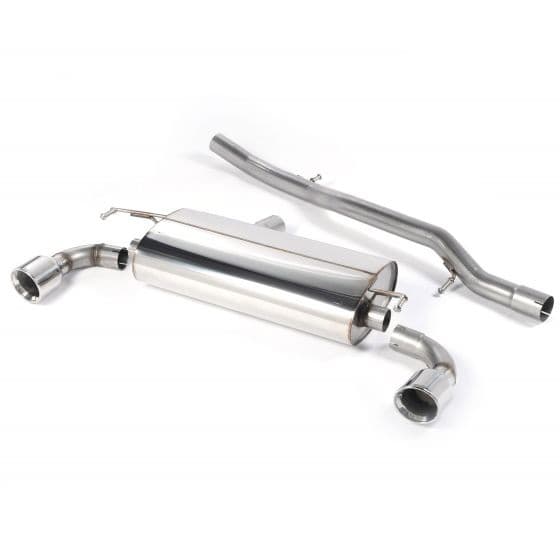 Milltek Non-Resonated 2.5" Cat Back Exhaust System featuring a polished stainless steel muffler and two 100mm round jet polished tailpipes.