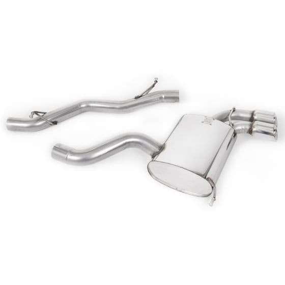Milltek Non-Resonated 2.75" Cat Back Exhaust System featuring polished stainless steel construction, dual 80mm round GT tailpipes, and a sleek design for enhanced performance.