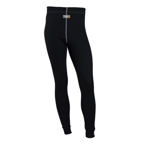 Black Nomex underwear with a high waistband, featuring a grey seam down the front and fitted design, ideal for motorsport use.