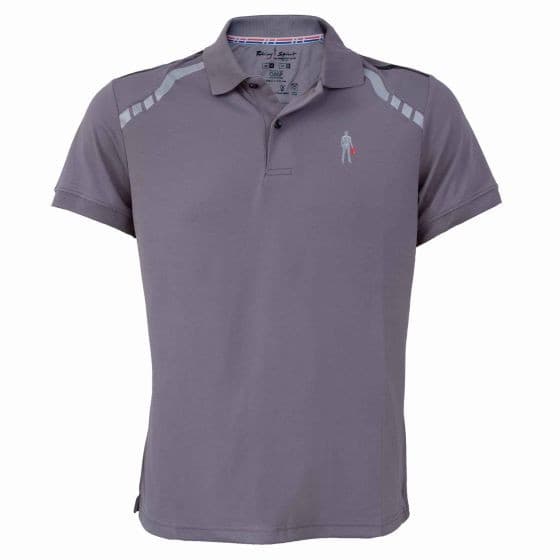 Grey OMP Racing Spirit ADV Polo T-Shirt in XXL, featuring short sleeves, a classic collar, and subtle reflective detailing on the shoulders.