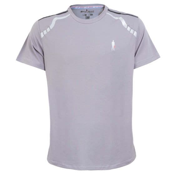 Titanium grey OMP Racing Spirit ADV Tecno Pique T-Shirt in size XL, featuring a subtle logo, sporty design, and contrasting shoulder stripes.