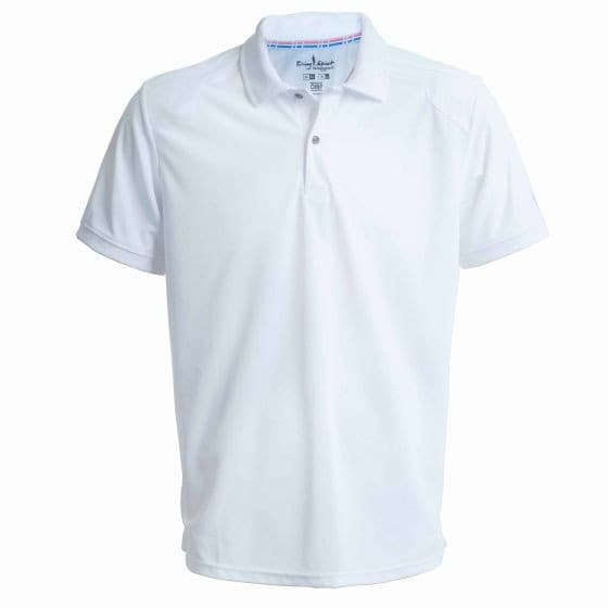 White OMP Racing Spirit Polo T-Shirt in size XL, featuring a classic collar, short sleeves, and a lightweight, breathable fabric ideal for racing enthusiasts.