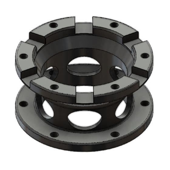 Black OMP steering wheel spacer with a 40mm depth, featuring a circular design, multiple holes for mounting, and a smooth, glossy finish.