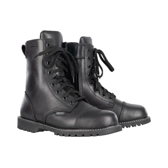 Black leather lace-up boots for women by Oxford, featuring a sturdy sole, padded collar, and a classic military-inspired design, size 41 EU.