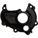Black plastic ignition cover protector designed for Kawasaki KXF450 models from 2016 to 2018, featuring a sleek design with cutouts for mounting and access points.