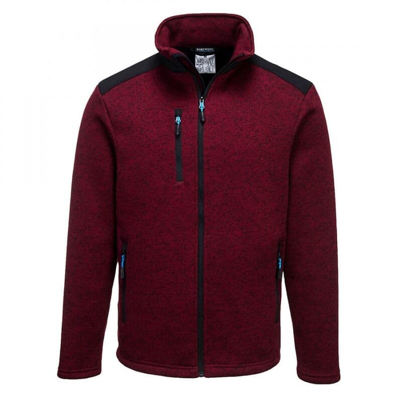Red Portwest KX3 Performance Fleece in XXXL, featuring a textured finish, black shoulder panels, and three zippered pockets for functionality.