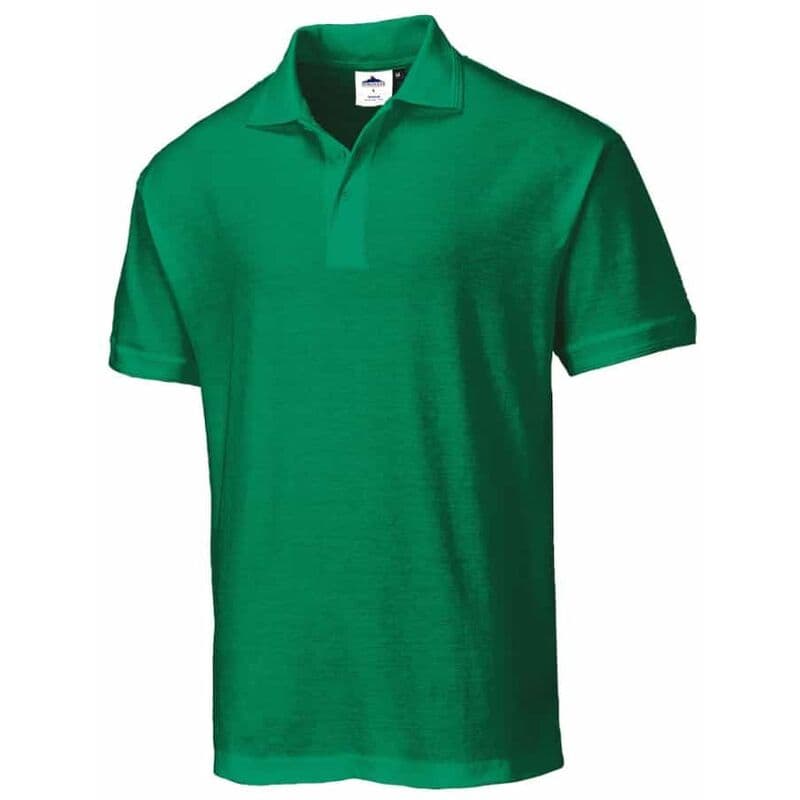 Kelly green Portwest Naples polo shirt in size M, featuring a classic collar, short sleeves, and a soft, breathable fabric suitable for casual wear.