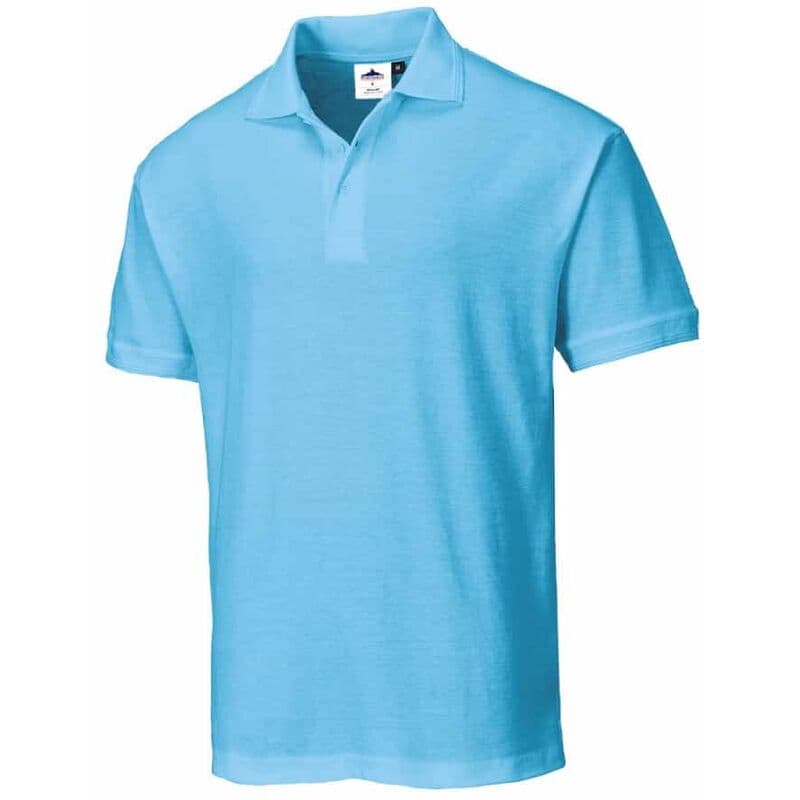 Light blue Portwest Naples Polo Shirt in size XL, featuring a classic collar, short sleeves, and a soft, breathable material suitable for casual wear.