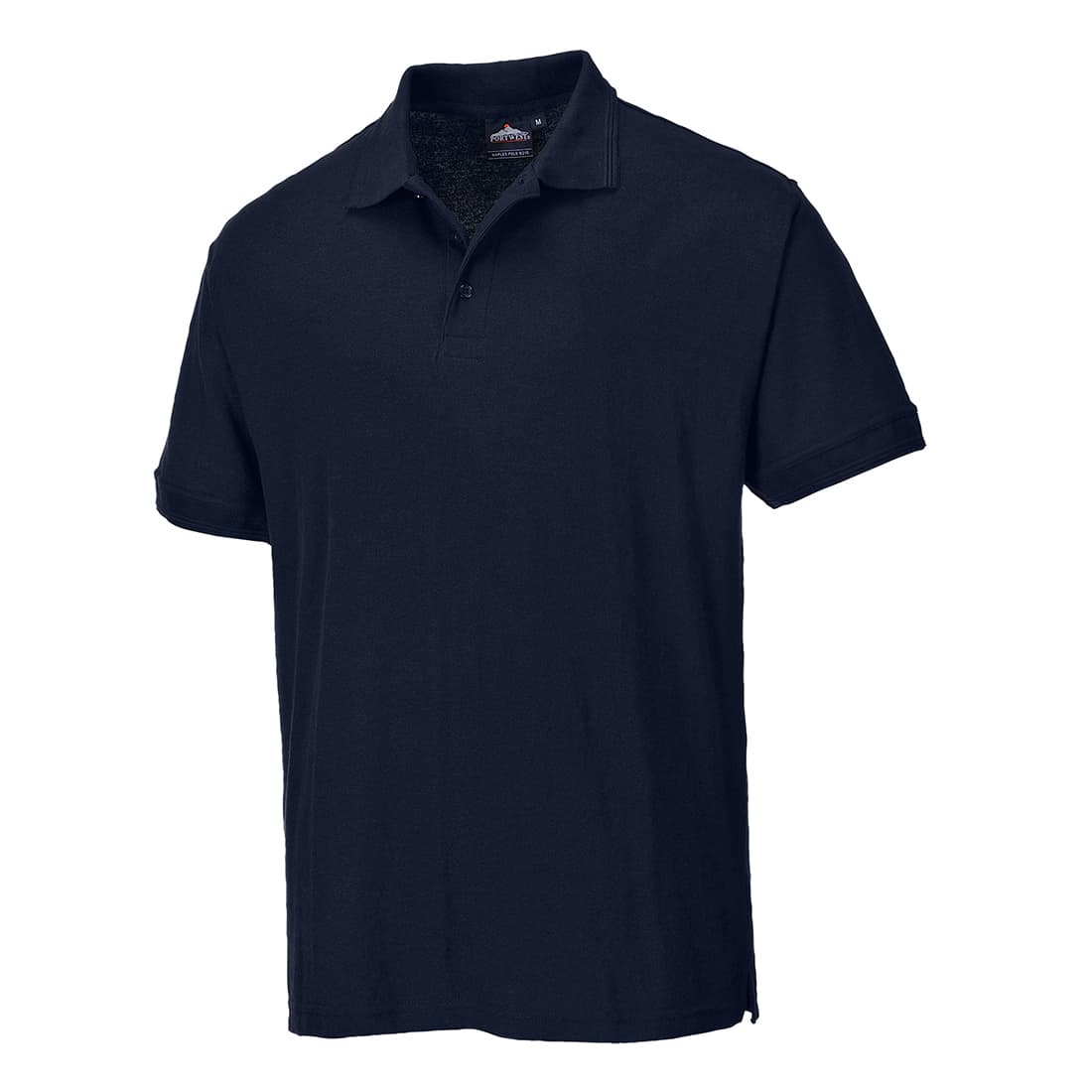 Dark navy short-sleeve polo shirt in size 2XL by Portwest, featuring a classic collar, three-button placket, and a relaxed fit made from breathable material.