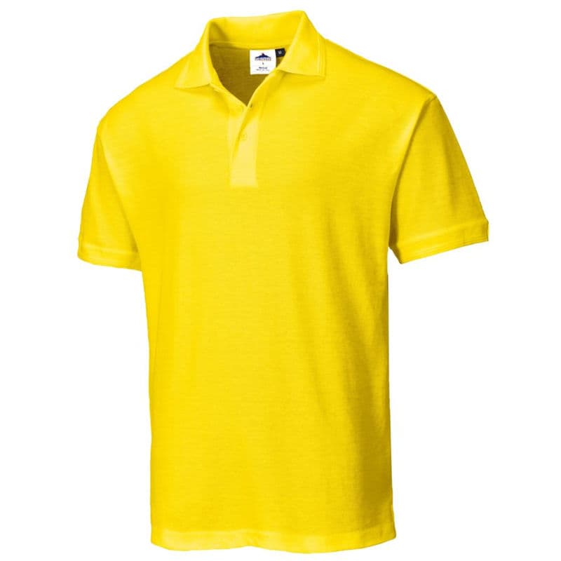 Bright yellow Portwest Naples Polo Shirt in XXL size, featuring a classic collar, short sleeves, and a soft, breathable fabric ideal for casual wear.
