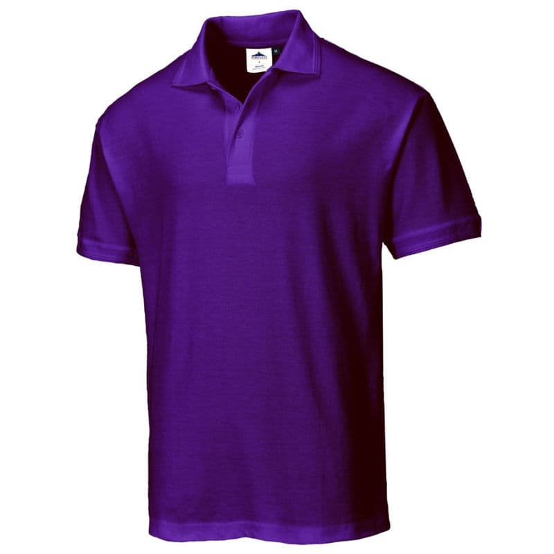 Portwest Naples Polo Shirt in XXXL size, featuring a vibrant purple color, made from soft material with a classic polo collar and short sleeves.