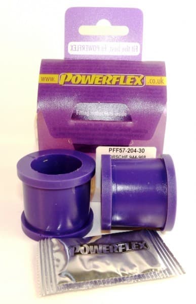 Purple polyurethane anti-roll bar bushes, labeled PFF57-204-30, packaged in a branded box with a sachet of grease, designed for 30mm bars.