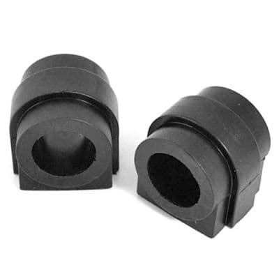 Black rubber anti-roll bar bushes, designed for a 22.5mm diameter, featuring a cylindrical shape with a hollow center and a sturdy construction, sold in a pack of two.