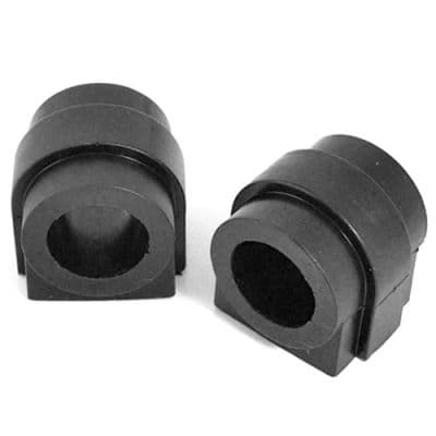 Black rubber anti-roll bar bushes, designed for 24mm diameter bars, featuring a cylindrical shape with a hollow center and a sturdy, durable construction.