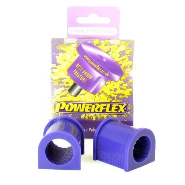 Purple polyurethane front sway bar mounts for Jaguar XJ40, XJ6, X300, and X308, packaged with branding and installation instructions.