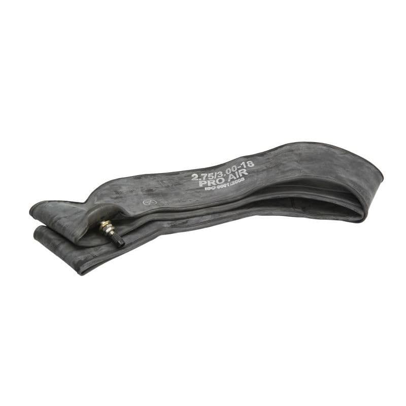 Pro-Air Road Inner Tube in black rubber, sized 275/300 - 18 inches, featuring a straight valve for easy inflation and compatibility with various bike tires.