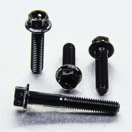 Pro-Bolt Aluminium Brake & Clutch Lever Perch Pinch Flanged Hex Bolt Kit in black, featuring four black anodized bolts with flanged heads and hex drive for secure fastening.