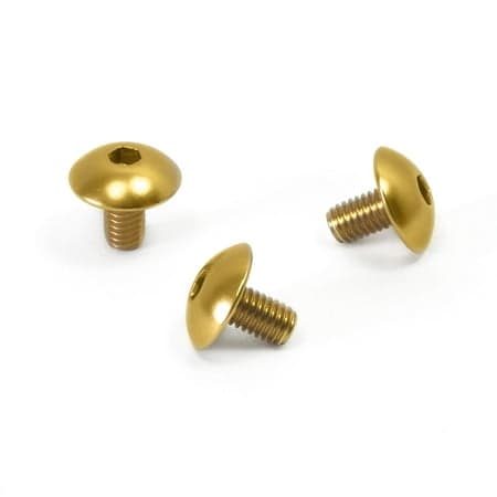 Pro-Bolt Aluminium Exhaust Heat Shield Mount Bolt Kit featuring three gold, dome-shaped bolts with hexagonal sockets and threaded shafts for secure mounting.