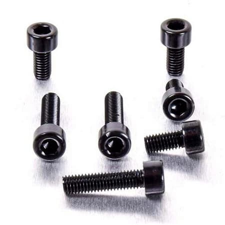 Black aluminium fuel cap kit for Yamaha by Pro-Bolt, featuring six sleek, durable screws with a smooth finish and hexagonal heads for easy installation.