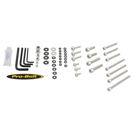 Assorted 25-piece Pro-Bolt workshop tub set featuring mixed head bolts, washers, and hex keys in silver and black, with a Pro-Bolt logo sticker included.