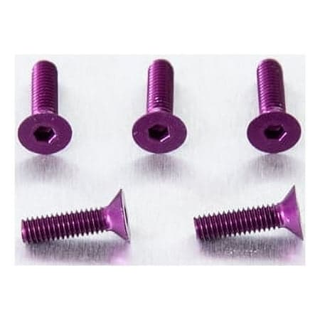 Five purple countersunk alloy bolts, M4 x 0.70mm x 12.5mm, featuring a hexagonal socket head for easy installation, arranged on a metallic surface.