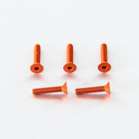 Five orange countersunk alloy bolts, M4 x 0.70mm x 17.0mm, featuring a hexagonal socket head and smooth shafts, arranged on a white background.