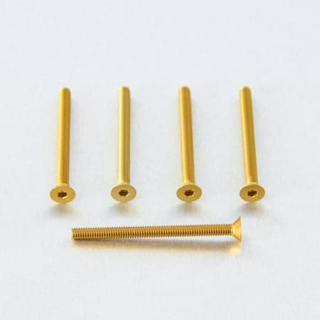 Five gold countersunk alloy bolts, each measuring M4 x 0.70mm x 47.0mm, with a hexagonal socket head for easy installation.