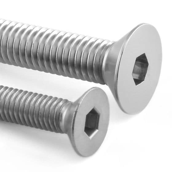 Silver countersunk alloy bolts in a pack of five, featuring hexagonal heads and fine threading, measuring M5 x 0.80mm x 27.0mm.