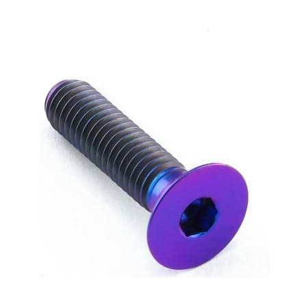 Purple titanium countersunk bolt, M6 x 1.00mm x 25mm, featuring a hexagonal socket head and smooth, ridged shaft for secure fastening.