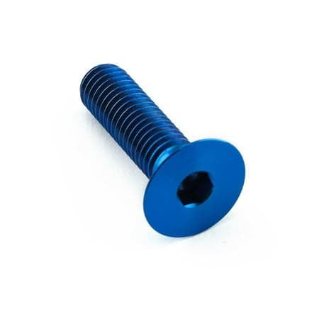 Countersunk blue titanium bolt, M8 x 1.25mm x 30mm with a 22mm head, featuring a hexagonal socket for easy installation.