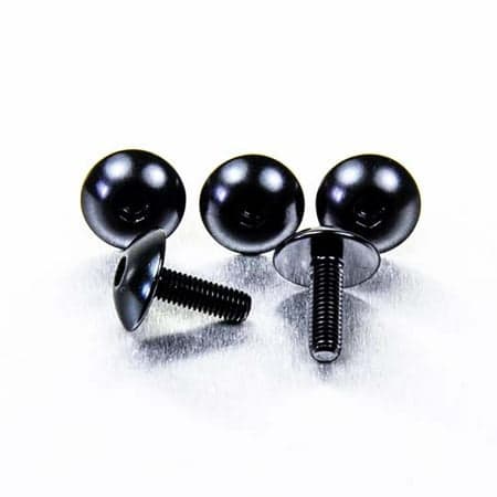 Black dome head alloy bolts, M5 size, featuring a smooth finish and threaded shaft, designed for durability and aesthetic appeal.