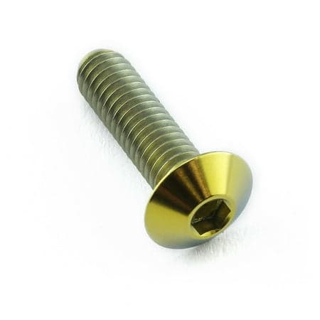 Gold titanium dome head bolt with M4 x 0.70mm thread, 8mm diameter, and 15mm length, featuring a hexagonal socket for easy installation.