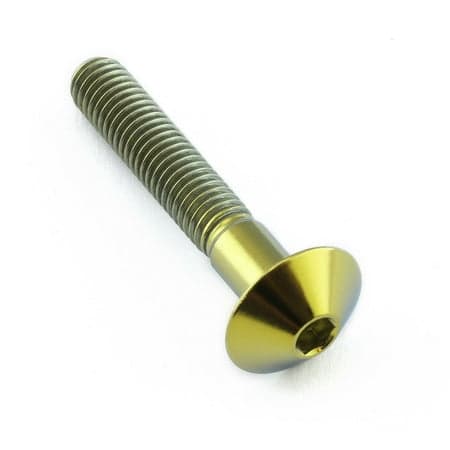Gold titanium dome head bolt with a smooth, shiny finish, measuring M5 x 0.80mm (12mm) x 30mm, featuring a hex socket drive for secure installation.