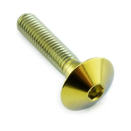 Gold titanium dome head bolt, M6 x 1.00mm thread, 30mm length, featuring a smooth finish and hexagonal socket for easy installation.