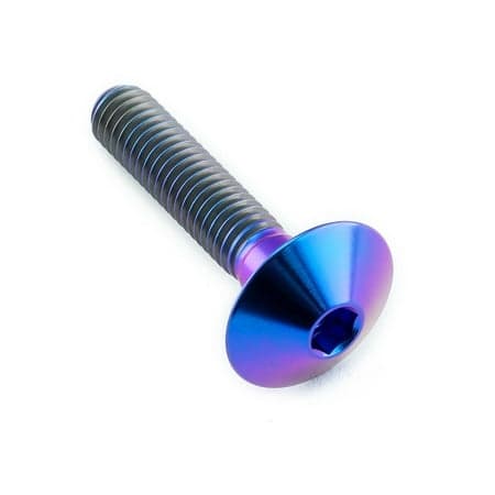 Purple titanium dome head bolt with M6 x 1.00mm thread, measuring 30mm in length, featuring a hex socket for easy installation.