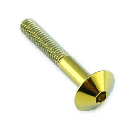 Gold titanium dome head bolt with M6 x 1.00mm threading, measuring 40mm in length and 16mm in diameter, featuring a shiny finish and hex socket drive.