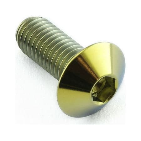 Gold titanium dome head bolt with M8 x 1.25mm thread, 16mm diameter, and 20mm length, featuring a hex socket drive and a polished finish.