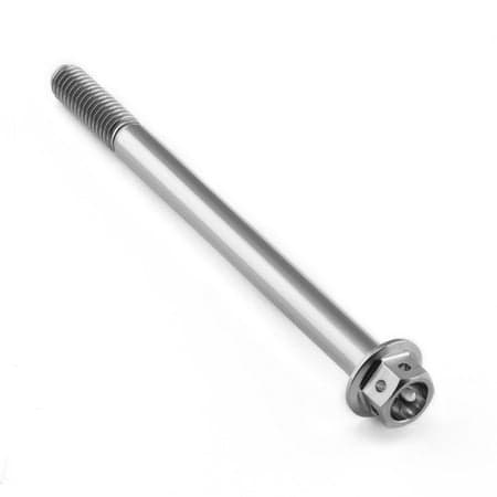 Flanged hex head titanium bolt in silver, measuring M6 x 1.00mm x 80mm, featuring a smooth finish and a six-sided head for easy installation.