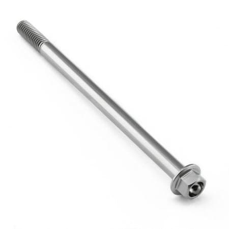 Flanged hex head titanium bolt in natural finish, measuring M6 x 1.00mm x 100mm, featuring a smooth shaft and a hexagonal nut for secure fastening.