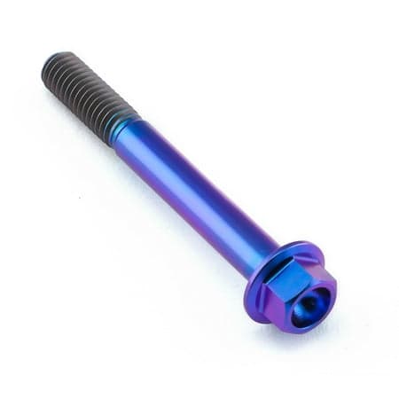 Flanged hex head titanium bolt in purple, measuring M6 x 1.00mm x 50mm, featuring a smooth finish and a distinctive color gradient for enhanced aesthetics.