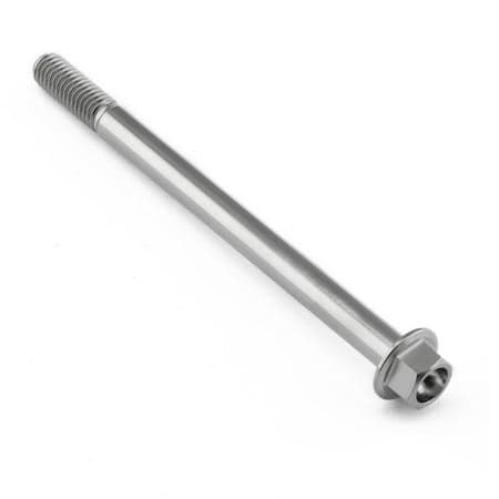 Flanged hex head titanium bolt in natural finish, measuring M6 x 1.00mm x 85mm, featuring a smooth shaft and a rounded flange for secure fastening.
