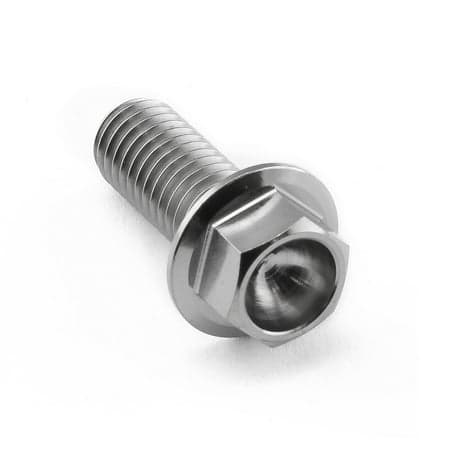 Flanged hex head titanium bolt in natural finish, M8 size, with a length of 20mm and a threaded shaft, showcasing a sleek, corrosion-resistant design.
