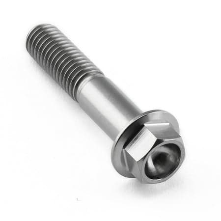 Flanged hex head titanium bolt in natural finish, M8 x 1.25mm x 40mm, featuring a smooth shaft and a hexagonal head for easy installation.