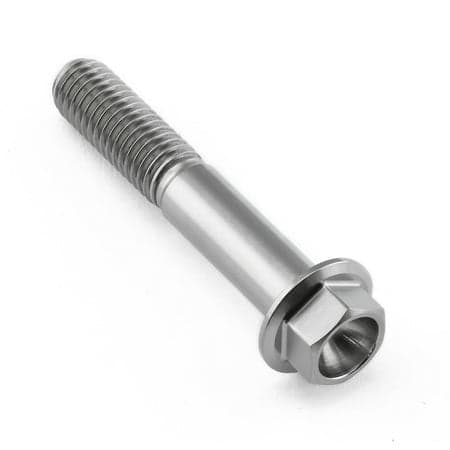 Flanged hex head titanium bolt in natural finish, measuring M8 x 1.25mm x 47mm, featuring a smooth shaft and a hexagonal head for easy installation.